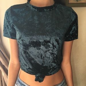 Dark Teal Velvet Crop Top